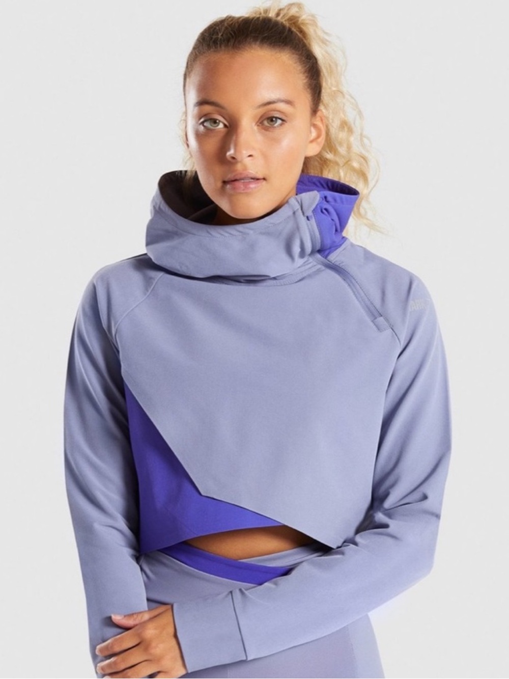Gymshark Grey & Purple Asymmetrical Cropped 1/4-Zip Hoodie – Size S